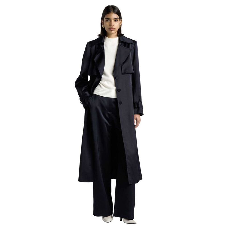 Cue Dark Ink Matte Satin Viscose Trench image number 0